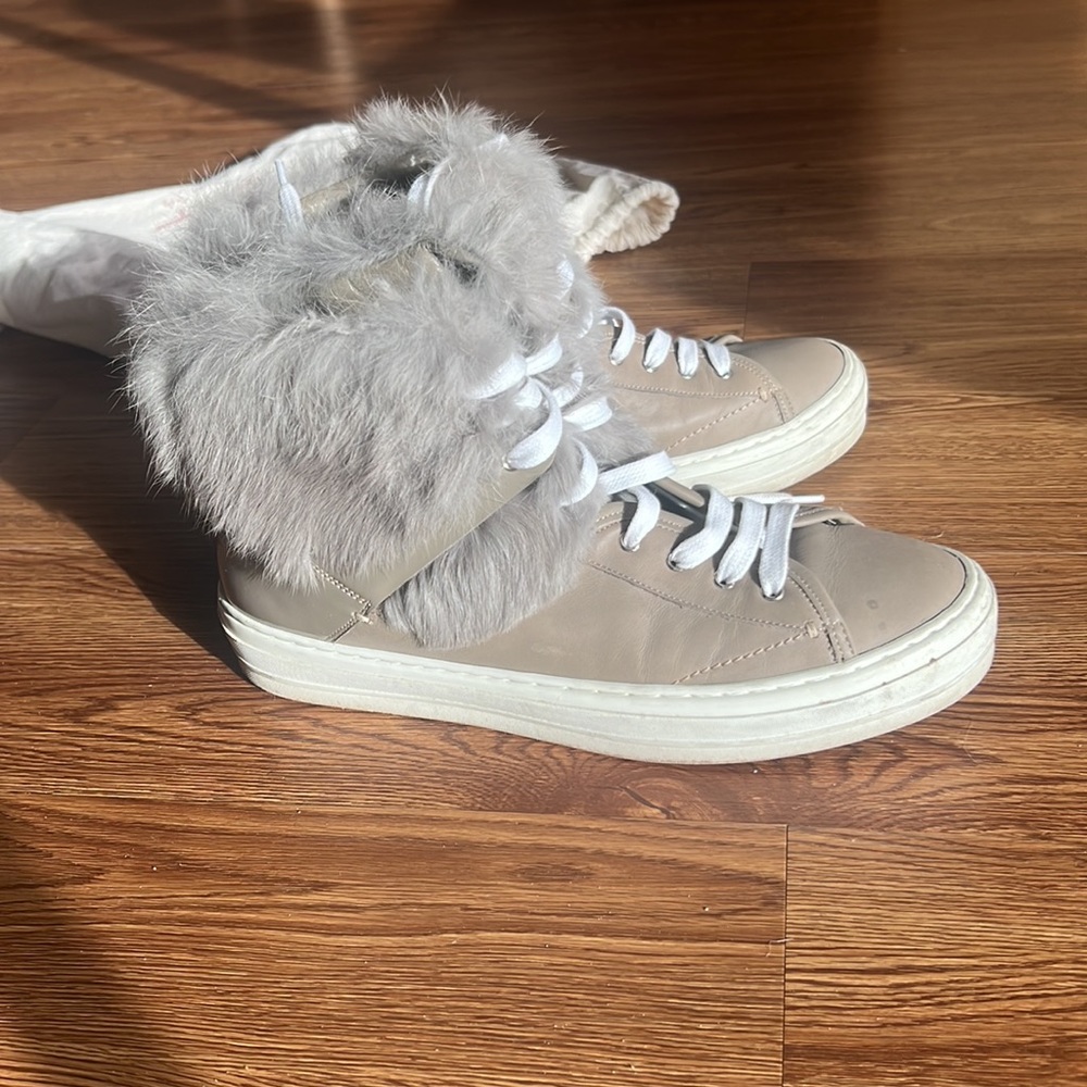 Salvatore Ferragamo Fur-Trimmed Leather Sneakers - Picture 4 of 13